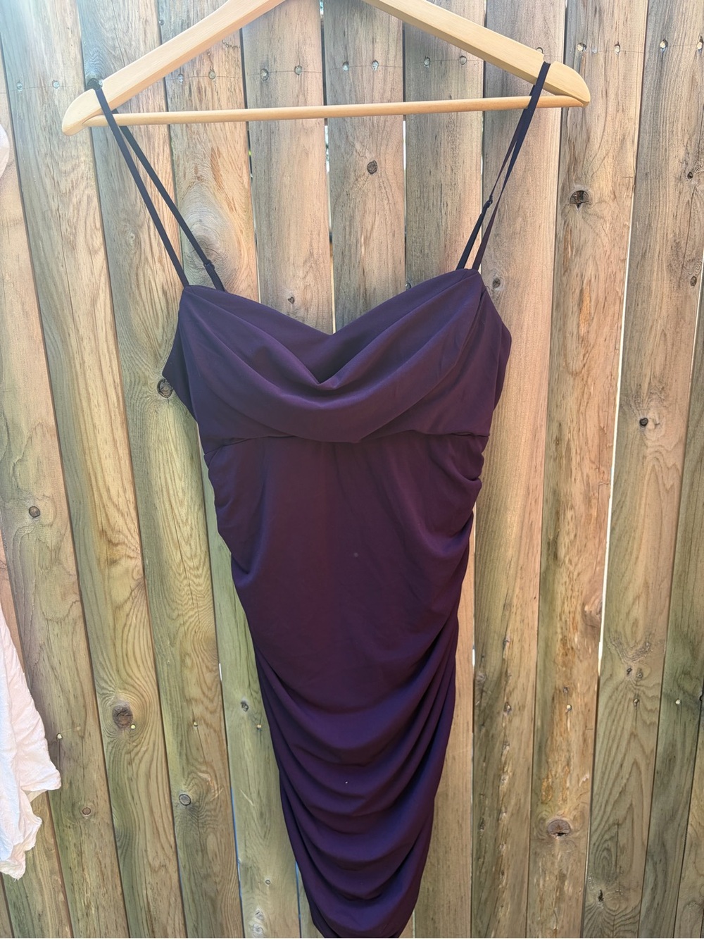 Emerald Sundae Plum Draped Cowl Neck Spaghetti Strap Midi Dress